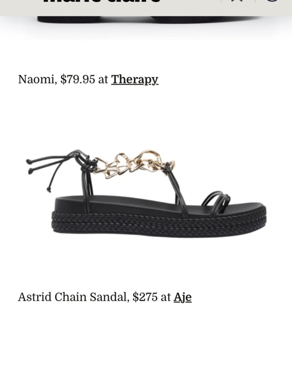 Aje Black Sandal with Gold Chain Detail